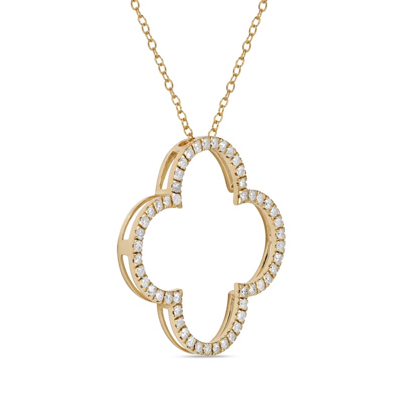 1/6ct - 1ct TDW Diamond 14K Gold Open Clover Pendant Necklace for Women