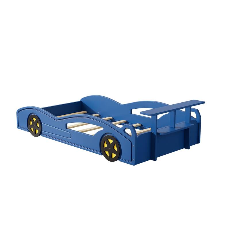 Wooden Kids Race Car Bed，Twin Size Race CarShaped Platform Bed with