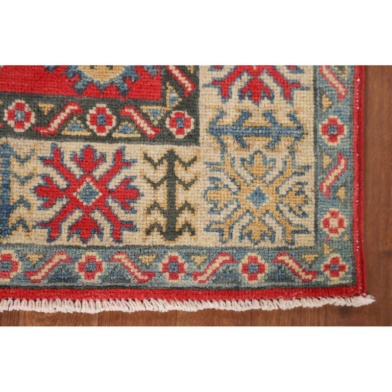 Kazak Accent Rug Handmade Traditional Red Wool Carpet - 3'2" x 4'11"