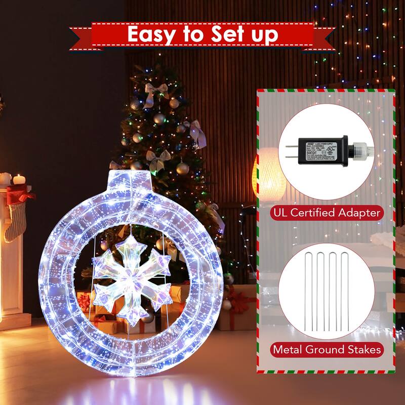 Gymax 33'' Lighted Ornament Pre-Lit Christmas Wreath w/ 128 Cold White