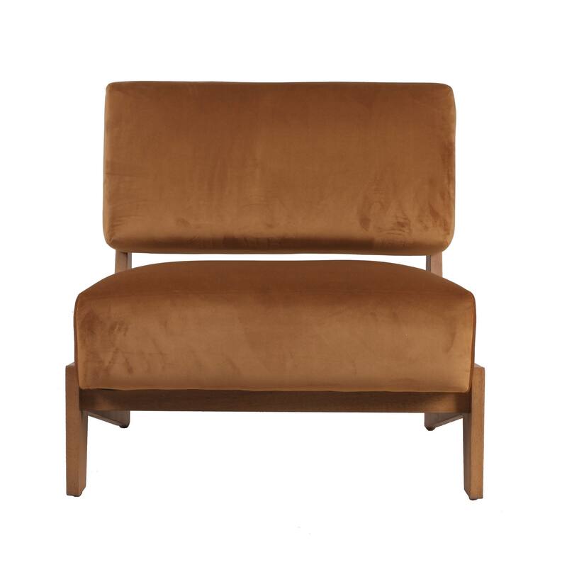 Modrest Tucker Mid-Century Modern Camel Velvet & Chestnut Accent Chair