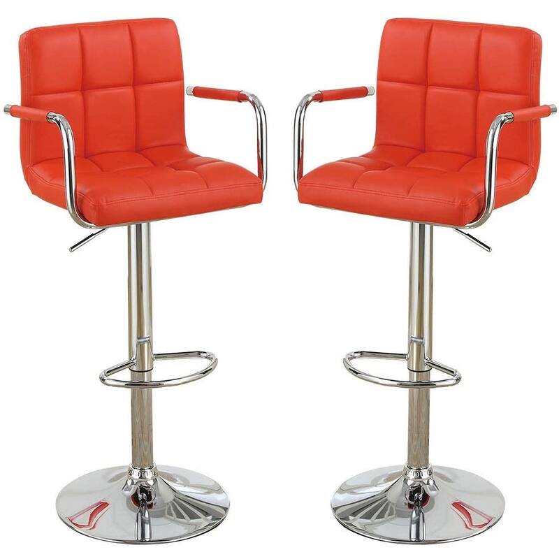 Faux Leather Bar Stool Set of 2, Adjustable Counter Height Chairs with Armrests, Kitchen Island Stools with Back