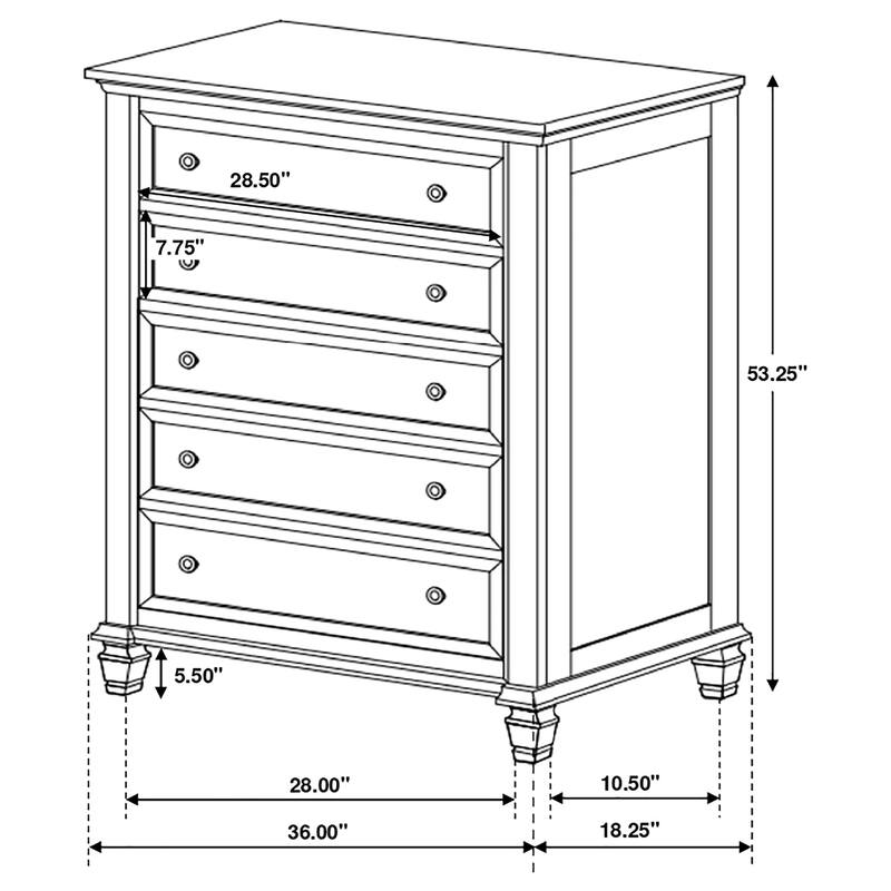 Sandy Beach Coastal Wood 5-drawer Bedroom Chest