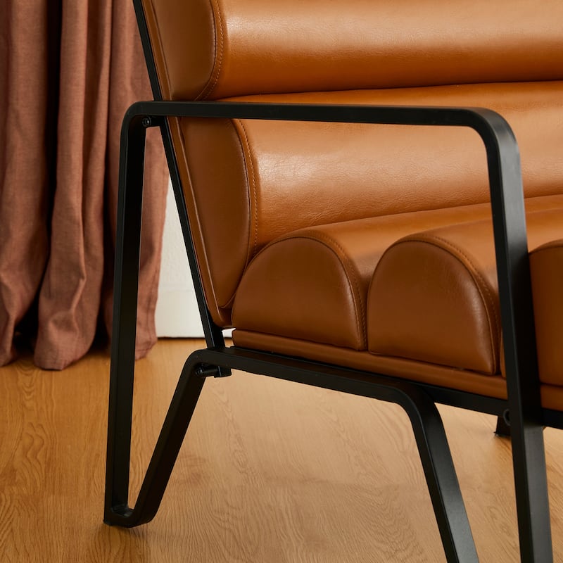 Glitzhome 26.75"W Modern Comfy PU Leather Accent Chair with Metal Frame