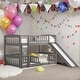 preview thumbnail 2 of 34, Twin Over Twin Low Bunk Bed With Slide,Fence and Ladder for Bedroom