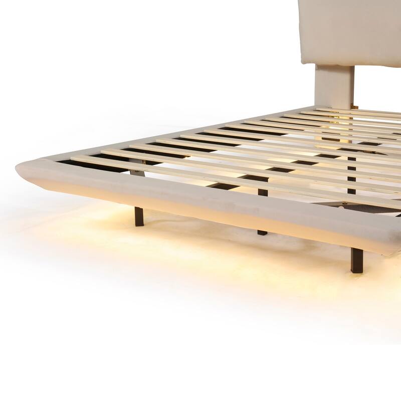 Upholstered Platform Bed w/ Sensor Light & Backrests, 2 Sets of Socket