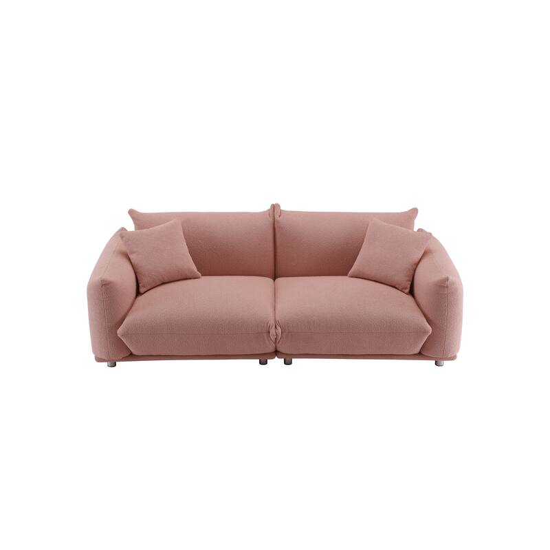 Oversized Loveseat Sofa for Living Room, Sherpa Sofa with Metal Legs, 3 Seater Sofa, Solid Wood Frame Couch with 2 Pillows