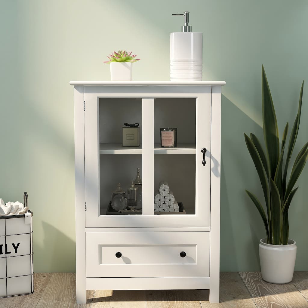 Anmytek Modern Stylish Buffet Storage Cabinet with Single Glass Door and Unique Bell Handle