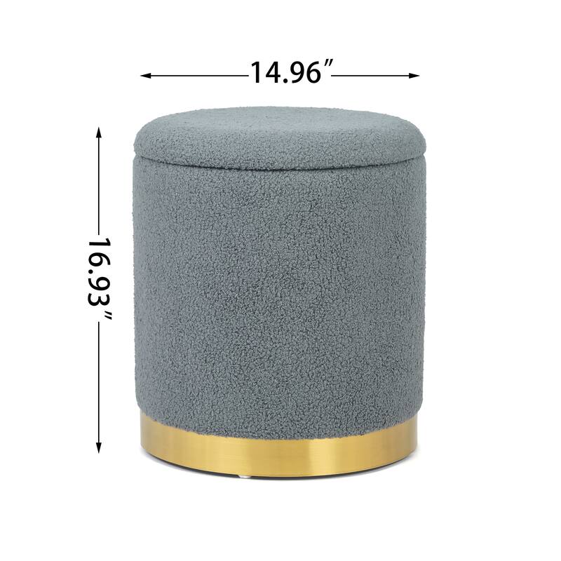 Adeco Velvet Round Storage Stool Gold Plating Base Storage Ottoman