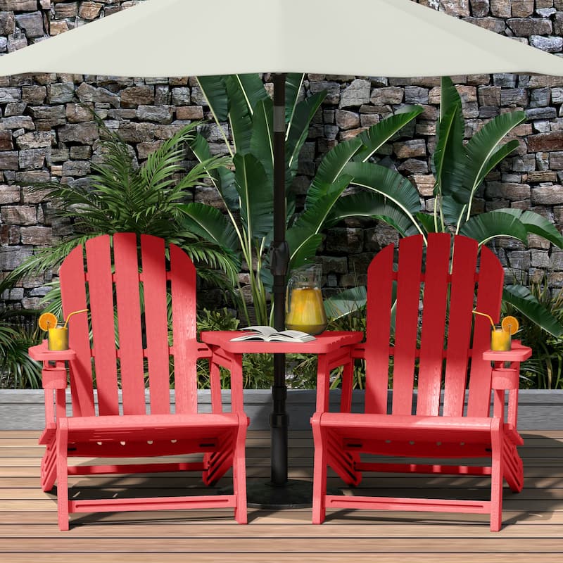 Polytrends Coastline Outdoor Poly Adirondack Chair Set with Connecting Tray & Cup Holder