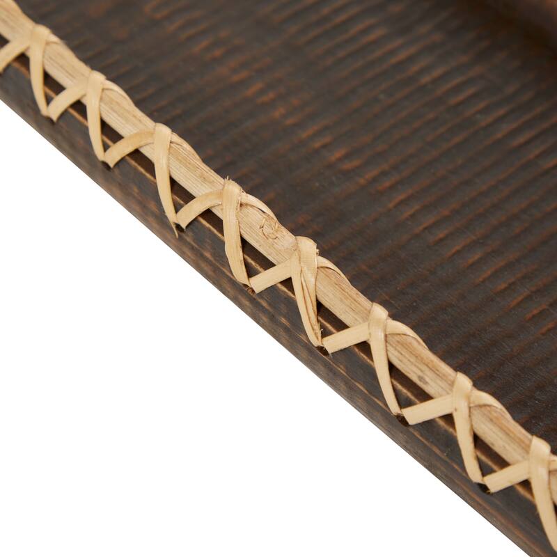 Wood Handmade Nesting Tray with Hand Sewn Seagrass Accents - Set of 2 Dark Brown - Roche River Decor - 7"W x 28"L x 2"H