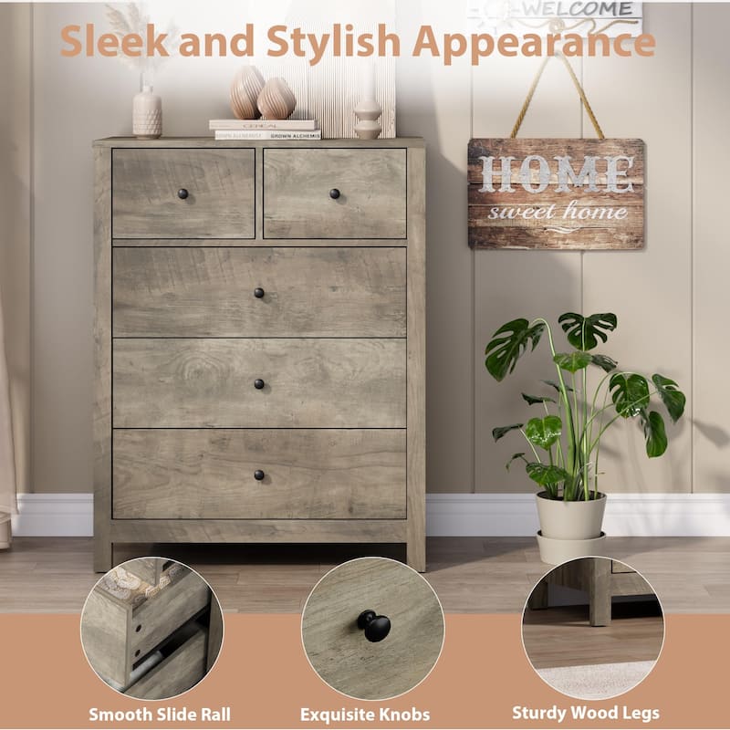 5 Drawer Dresser for Bedroom, Modern Wooden Storage Chest Organizer with Drawers