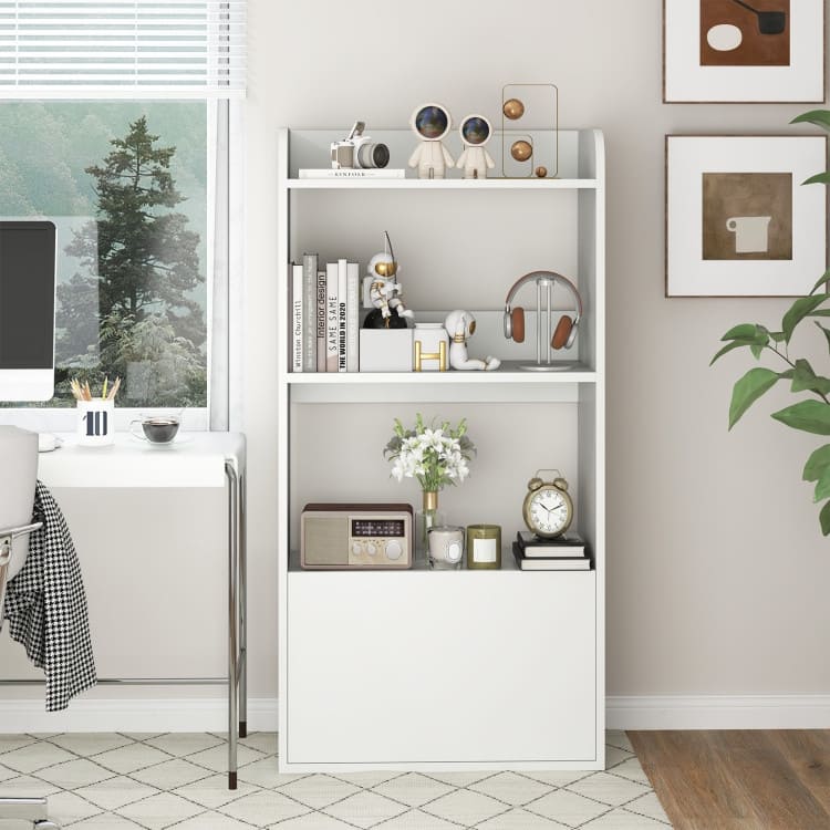 3-Tier Bookshelf with Drawer Engineered Wood Bookcase with Anti-Tip Kit - 21.5" x 11.5" x 41.5"