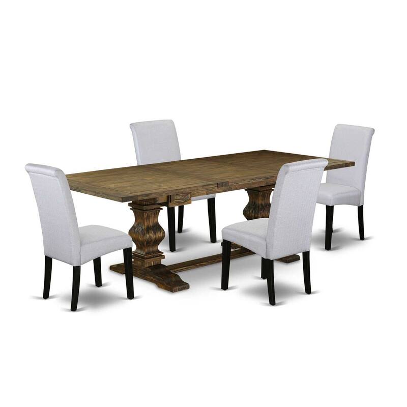 Modern 5-Piece Dining Set - Rustic Wood Table & Linen Accent Chairs - Kitchen Dining Room Set - 92