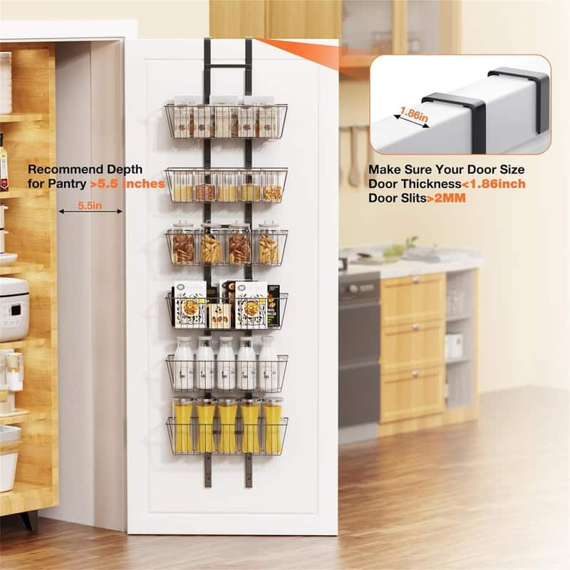6 Tier Over the Door Pantry Organizer - 7.6"D x 6"W x 14"H