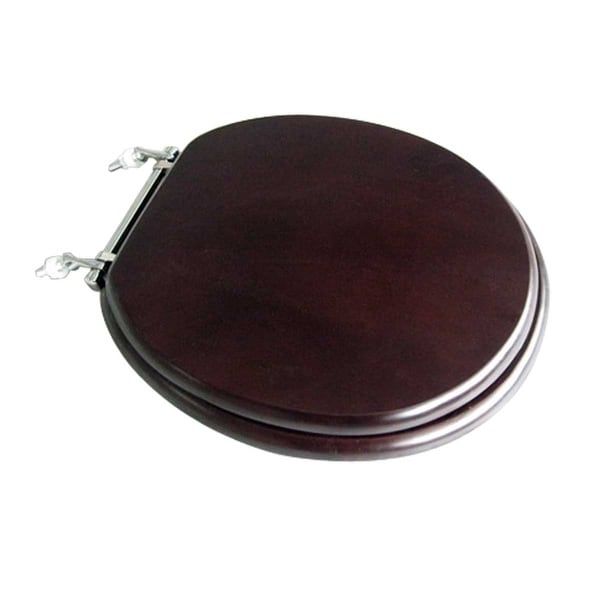 Toilet Seat Round Solid Wood Dark Oak Chrome Hinge | Renovator's Supply