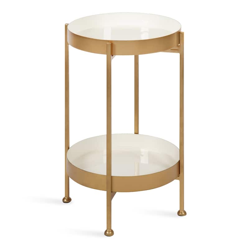Kate and Laurel Nira Two-Tiered Metal Side Table - 15x15x24 - Gold/White