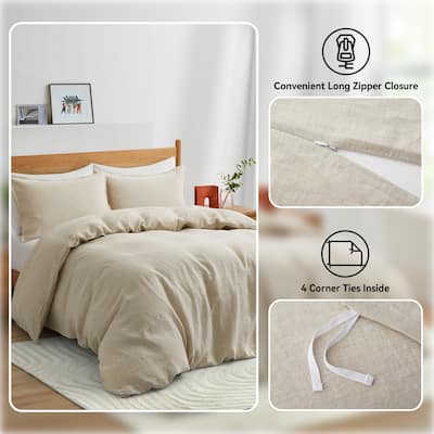 Luxurious 100% Premium Flax Linen Duvet Cover and Pillow Sham Set Moisture-Wicking and Breathable