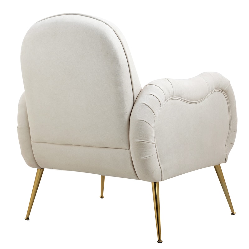 Tufted Upholstered Accent Chair, Dining Room Decorative Club Guest Chair, Single Sofa Chair with Curved Armrests & Metal Legs