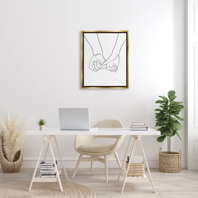 Stupell Fluid Line Abstract Couple Holding Hands Black White Floater Frame