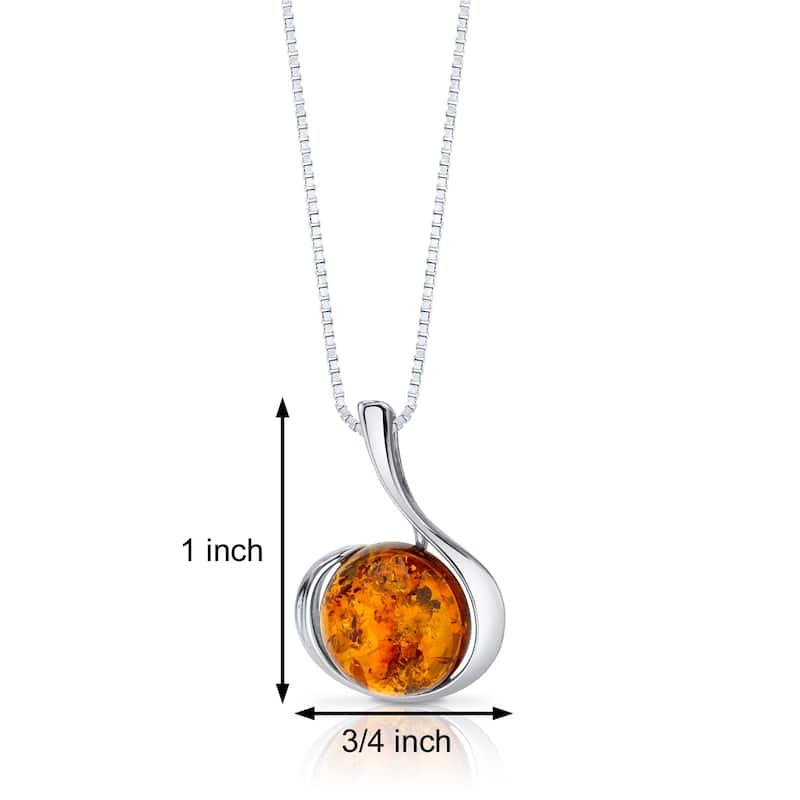 Amber Large Round Pendant in Sterling Silver
