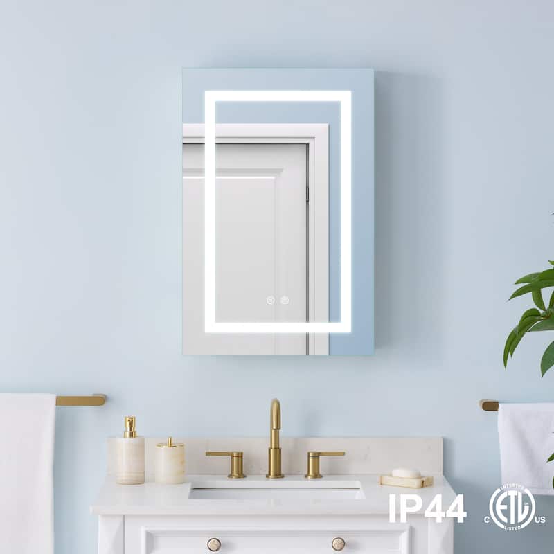 30" H Recessed or Surface LED Mirror Cabinet with Adjustable Glass Shelves,Defogger, Dimmer And Outlets & USB Ports