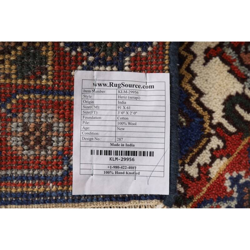 Navy Blue Heriz Serapi Accent Rug Hand-Knotted Wool Carpet - 2'0" x 3'0"