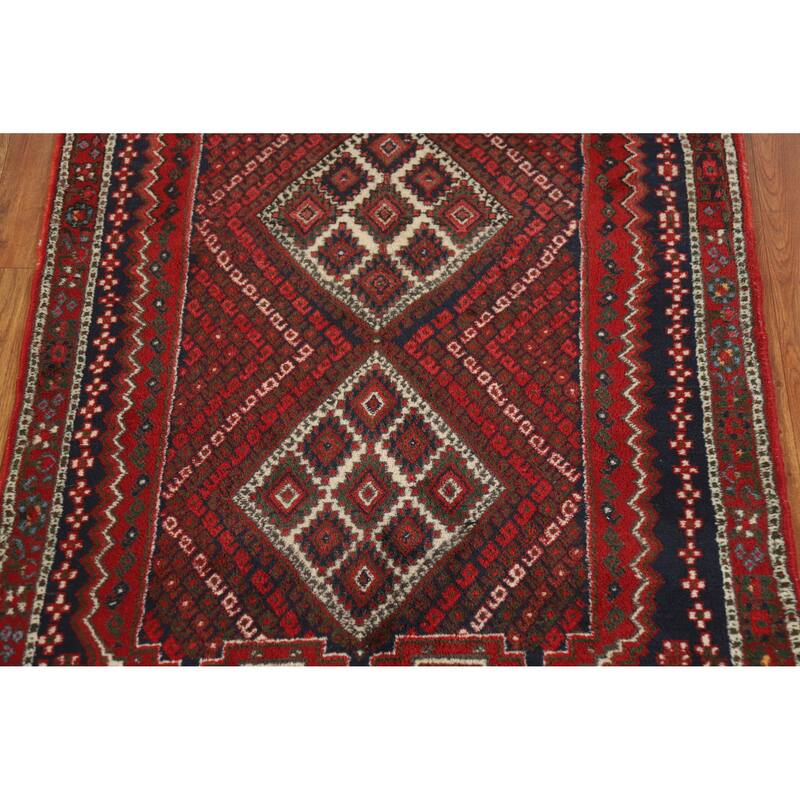 Hand Knotted Oriental 100% Wool Carpet Traditional Geometric Red Sirjan Area Rug - 4' 8'' X 3' 3''