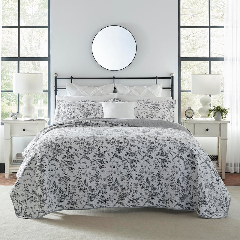 Laura Ashley Amberley Reversible Black Cotton Quilt Set