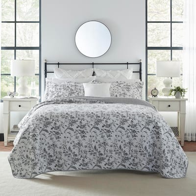 Laura Ashley Amberley Reversible Black Cotton Quilt Set