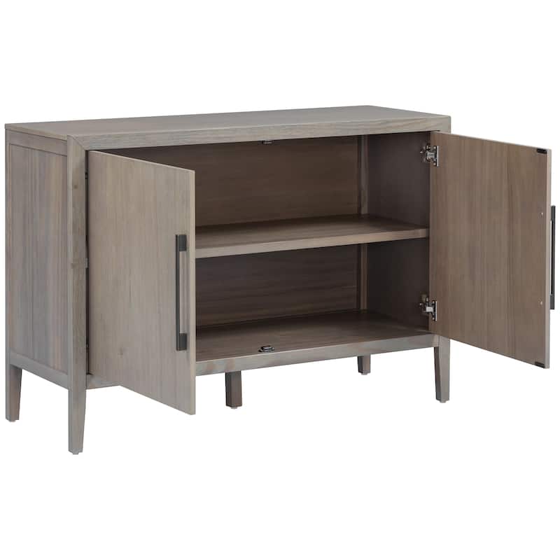47.25"Sideboard with Pine Veneer and 2 Doors, Retro Buffet with Adjustable Feet, Wooden Storage Cabinet with Metal Handles