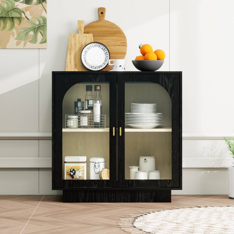 GDFStudio - Modern Acrylic Door Storage Cabinet with Adjustable Shelf - Black