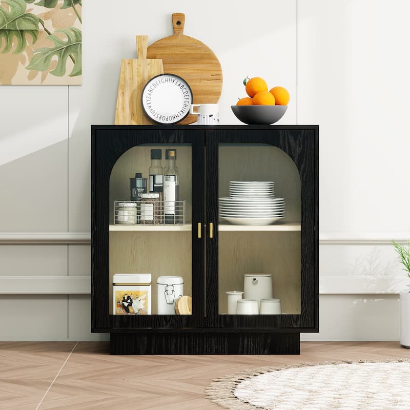 Roomfitters Storage Cabinet with Acrylic Glass Doors, Modern Display Organizer for Living Room