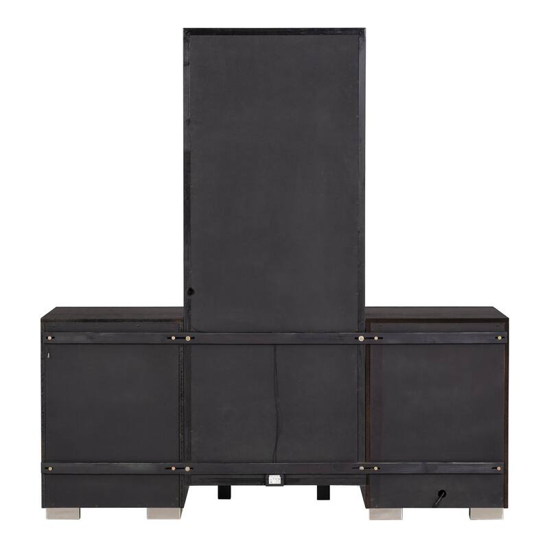 Furniture of America Alaric Modern Black Solid Wood 69-inch Makeup Vanity, Chest and 2 Nightstands Bedroom Set