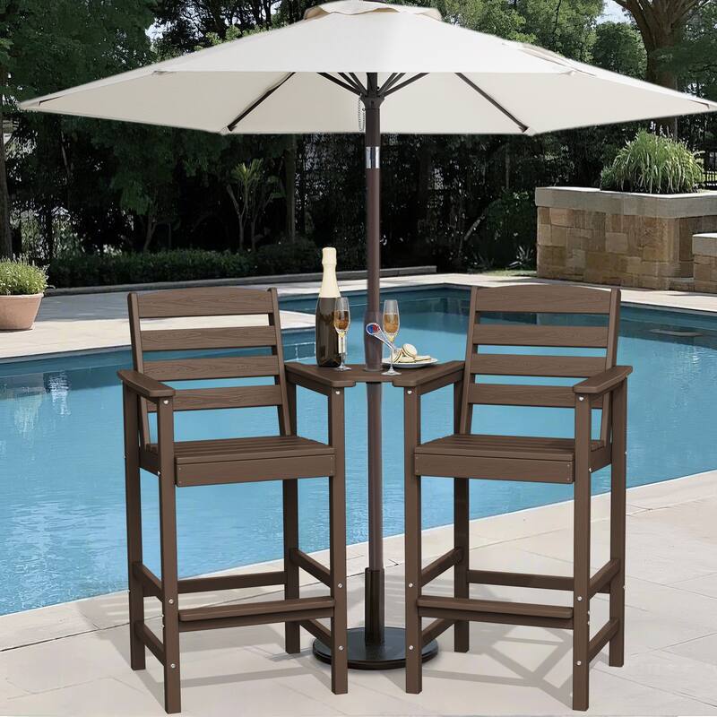 HDPE 2-Piece High Bar Stool Set with Umbrella-Compatible Connecting Panel