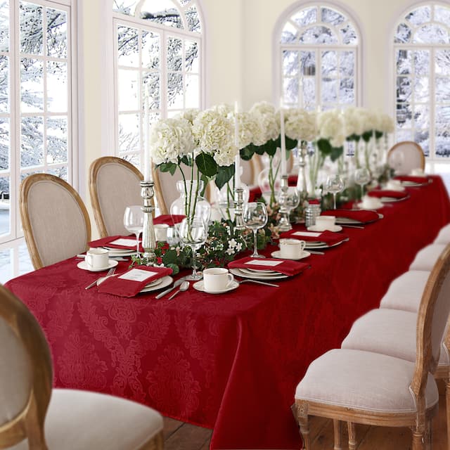 Elrene Barcelona Damask Elegant Fabric Tablecloth - 60" w x 120" l - Red
