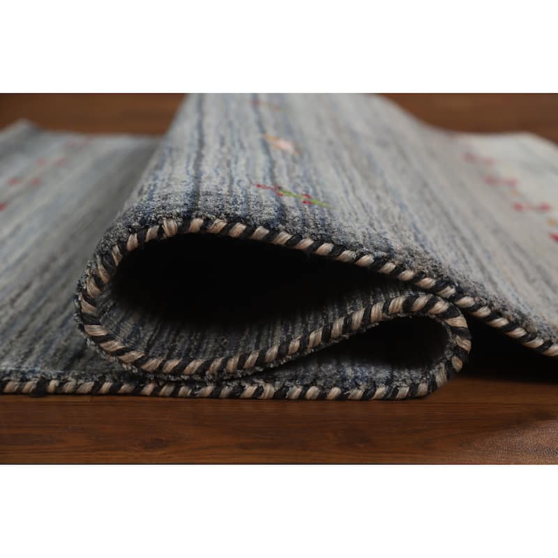 Hand Knotted Oriental 100% Wool Carpet Tribal Tribal Navy Blue & Blues Gabbeh Area Rug - 4' 10'' X 3' 1''