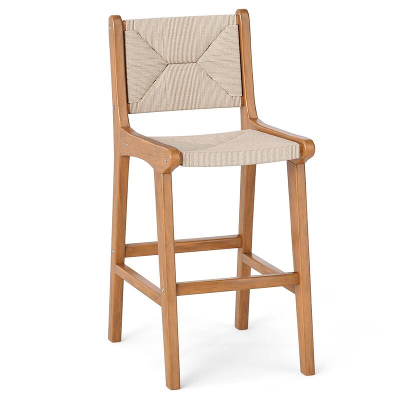 Gymax Outdoor Counter Height Bar Stool w/Teak Wood Frame Back & - Counter Height - Natural - Single