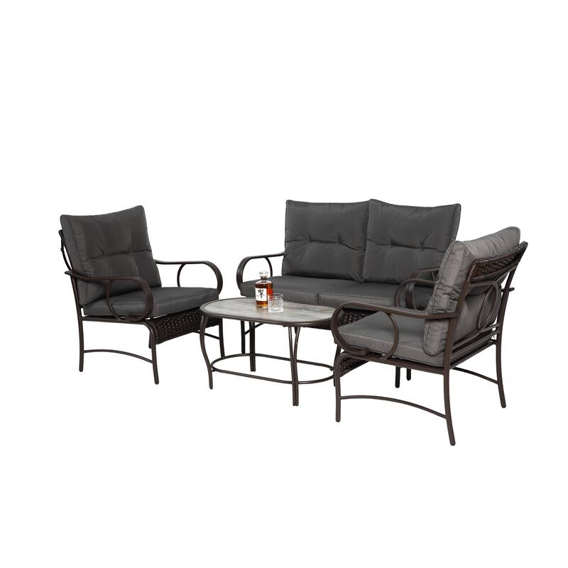 Classic Patio Sofa Wicker Conversation Set Rattan Sofa Chair wTable