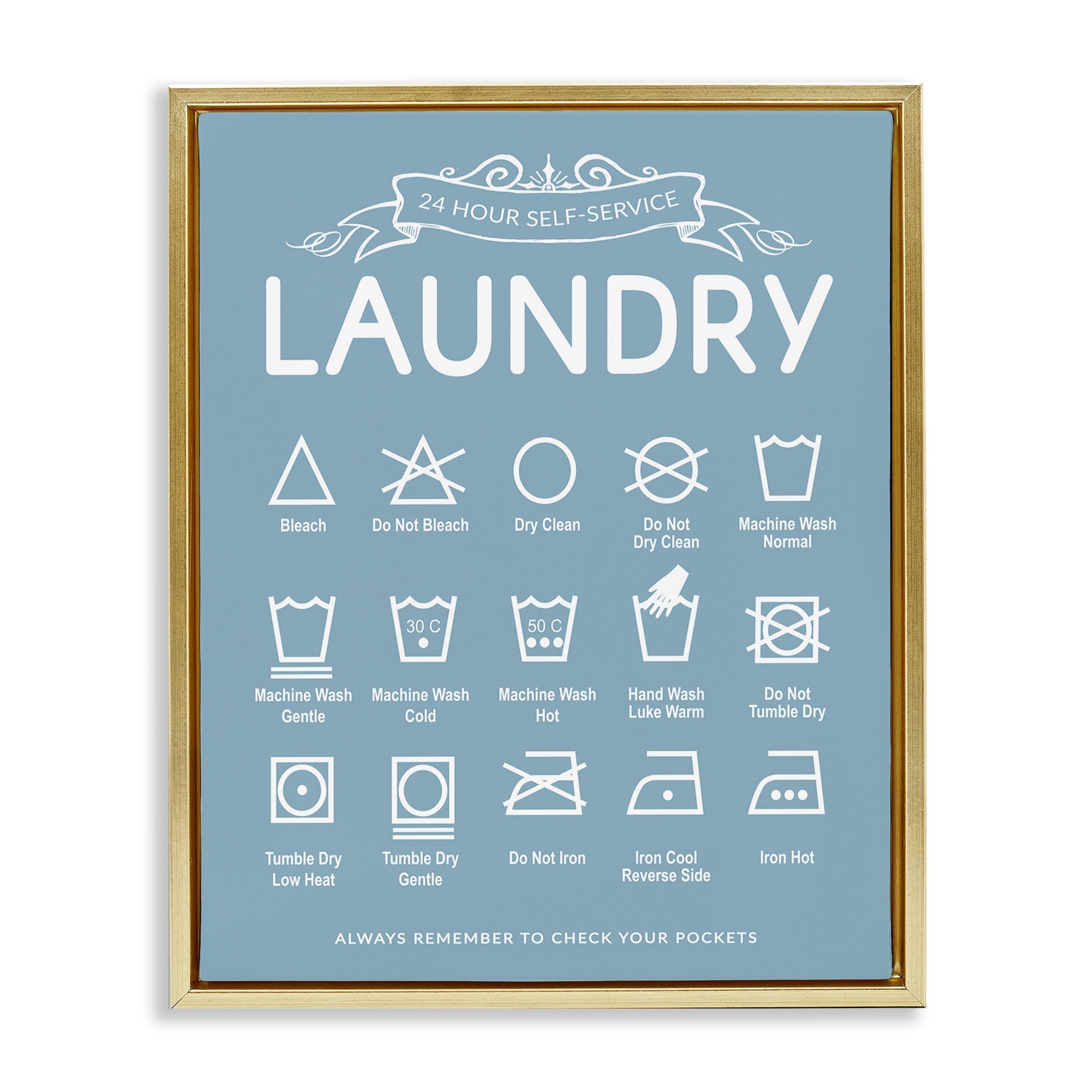 Stupell Blue Vintage Laundry Guide Framed Floater Canvas Wall Art Design By Lettered and Lined