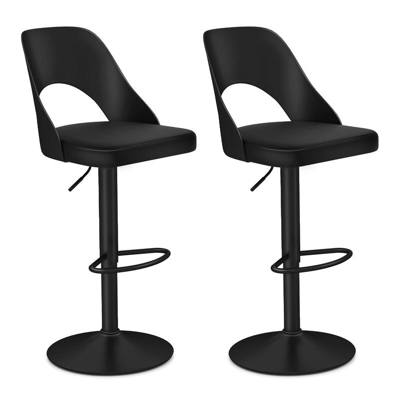 Modern Adjustable Swivel Bar Stools with PU Leather Seat and Metal Base 25 to 33 Inch Counter Height Chairs for Kitchen Island - Black