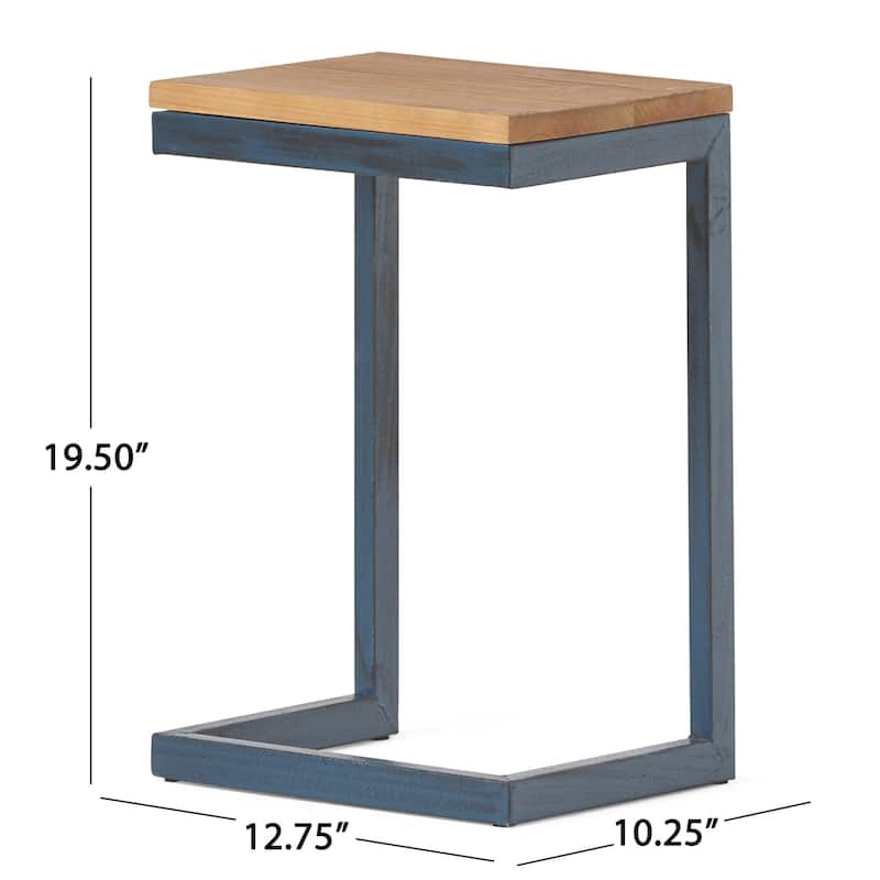 Christopher Knight Home Darlah Rustic Industrial Firwood and Metal C-Shaped Accent Table - 12.75" L x 10.25" W x 19.50" H