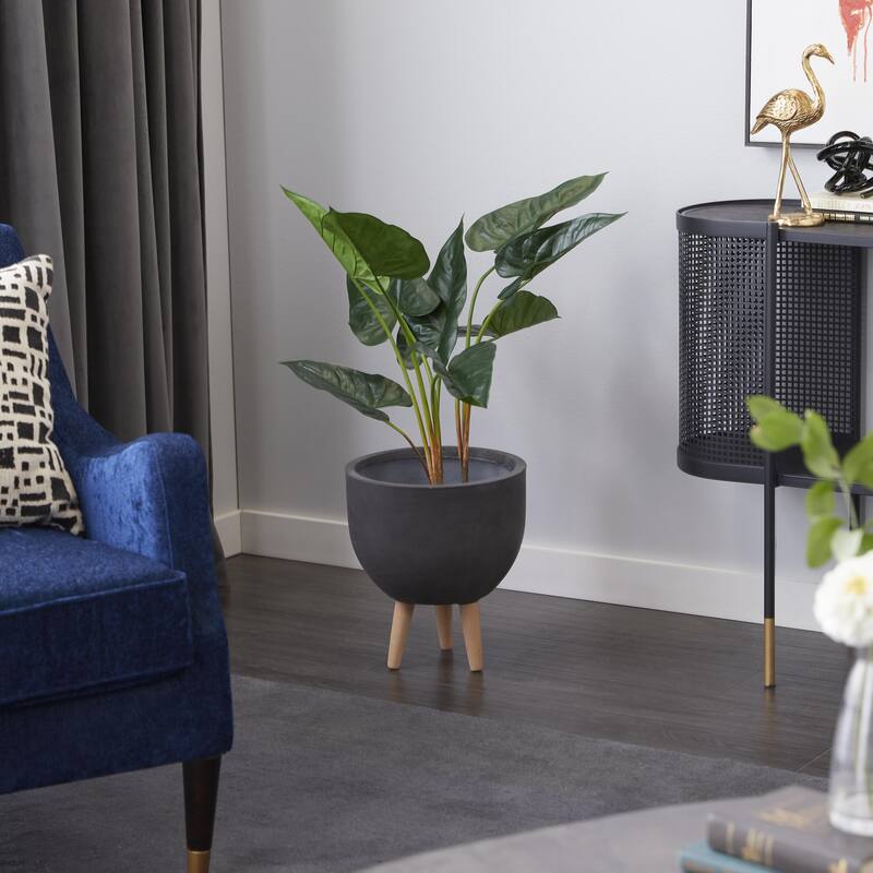 Faux Foliage Bird of Paradise or Anthurium Artificial Plant with Realistic Leaves and Black Pot - Green - Roche River Decor