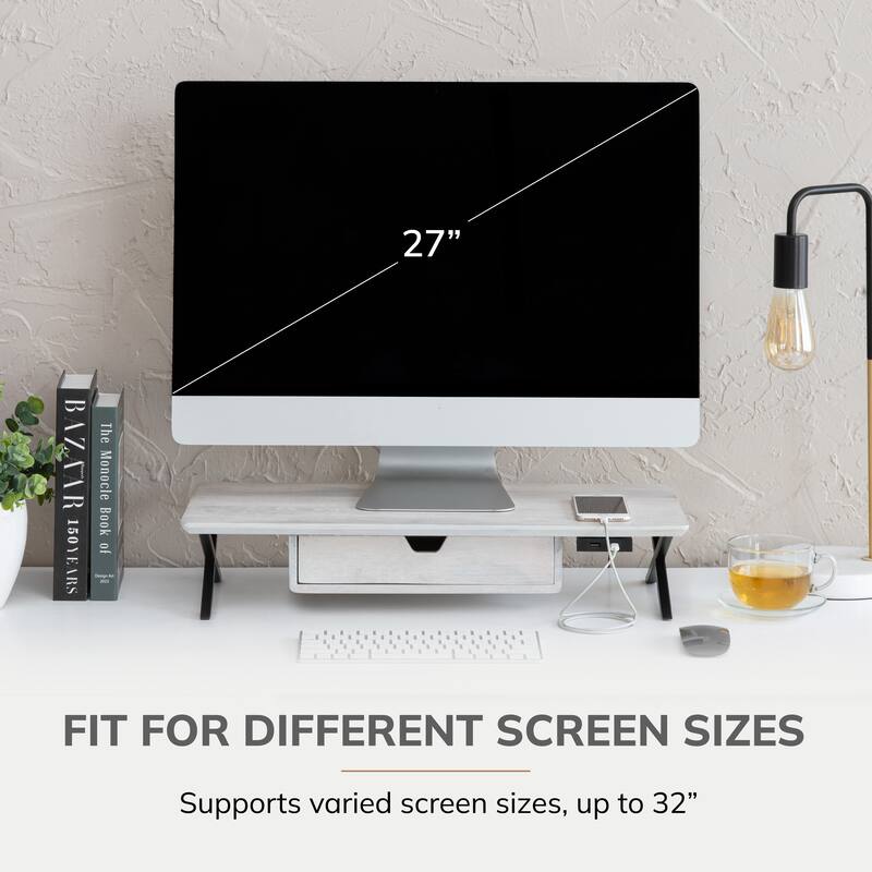 Jani Wood Monitor Stand Riser Desk - Ergonomic Design Stand, Desktop Organizer Table for Home, Office Workspace, Gaming Desk