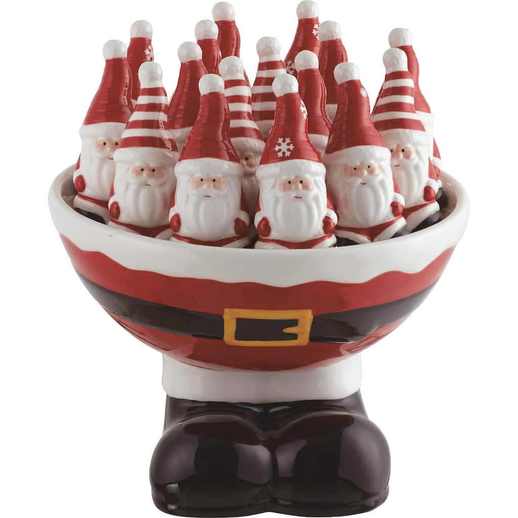 Transpac Dolomite 8.25 in. Multicolor Christmas Santa Salt and Pepper Shakers with Belt Bowl Set of 17