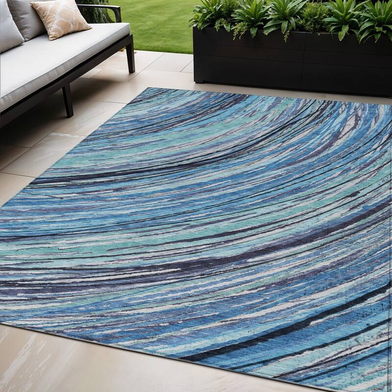 HomeRoots Abstract Transitional Rectangle Outdoor Rug - 5' X 8'