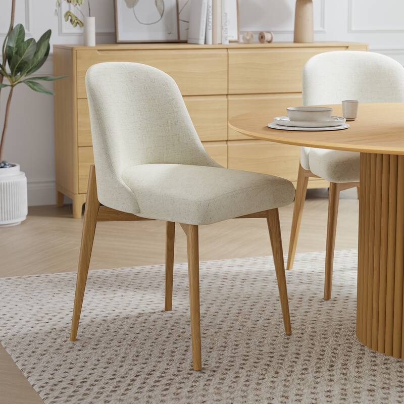 2Pcs Dining Chairs Modern Fabric Upholstered Kitchen Side Chairs with Natural Wood Legs Comfy Armless Side Chair
