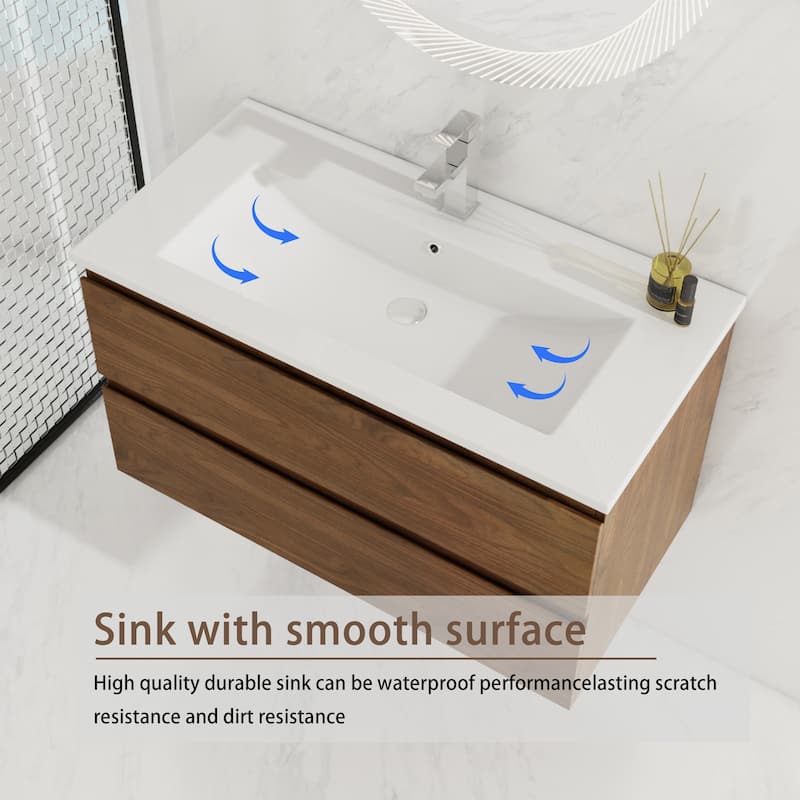 BNK 24"/30"/36'' Single Sink Bathroom Vanity with Two Soft Close Drawers