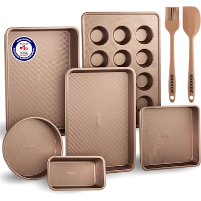 BAKKENMASTER Nonstick Baking Pan Set - Bakeware with Silicone Handles