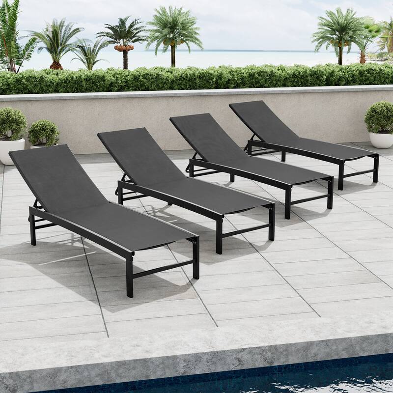 Outdoor Adjustable Aluminum Chaise Lounge Chairs for Patio Pool Terrace - See Picture